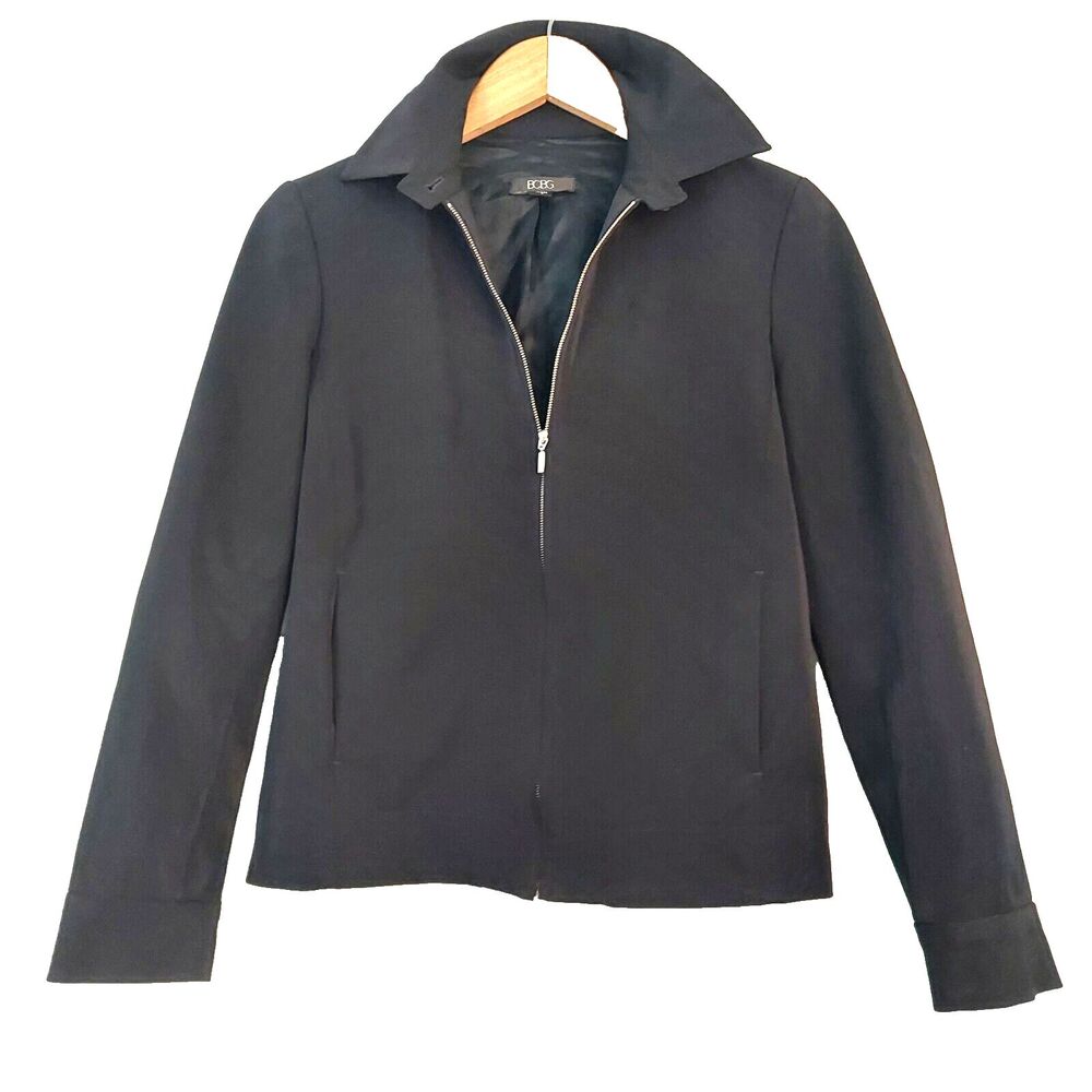 BCBG Nylon Black Jacket Coat Size 6 Zip Pockets Water Resistant